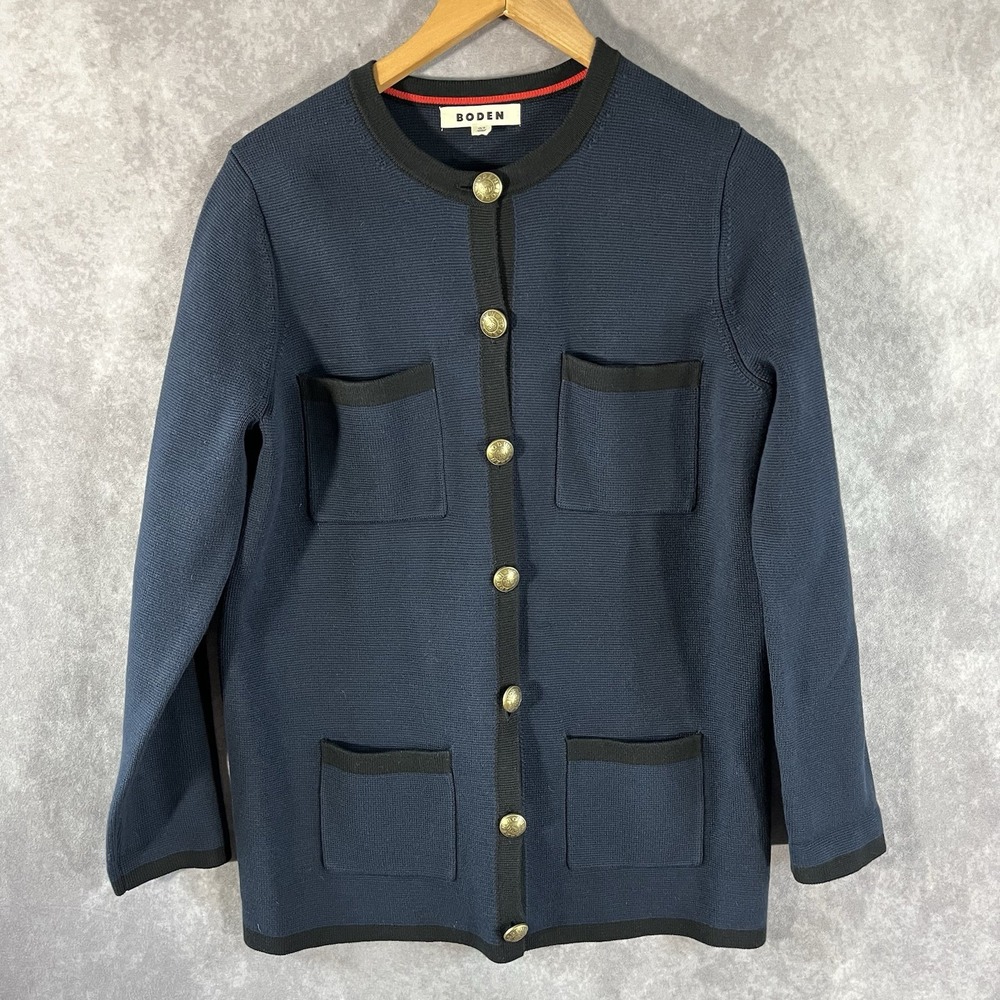 Boden Jacket Womens US 8 Navy Blue Military Brass Button Textured Pockets Coat